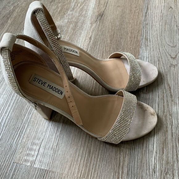 Steve Madden Kalina Diamond Strappy Dress Heels Gray Suede Leather Size 8 - Picture 6 of 7